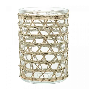 Vaso de Vidro e Fibra Natural - 10cm x 13cm