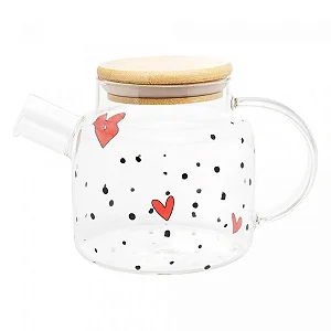 Chaleira de Vidro com Tampa de Bambu Heart - 600ml