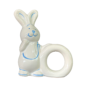 Porta Guardanapo Coelho Páscoa em Ceramica Azul