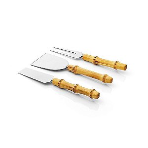 Conjunto de Talheres para Queijo Garbo Bamboo Natural Silver - 3 Peças