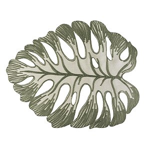 Jogo Americano Vero Foglio Natural com Bordado Verde  - 45cm Auguri Casa