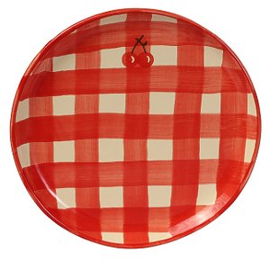 Prato Redondo Liso Xadrez Vermelho Cereja Tutti-Frutti - 19cm