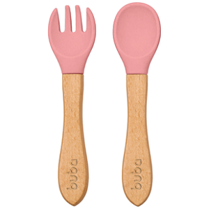 Kit Talheres em Silicone e Bambu Rosa