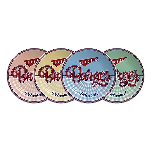 Conjunto de Pratos Burger Retro - 4 Unidades