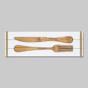 Quadro em Madeira Branco Garfo e Faca