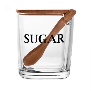 Açucareiro de Vidro com Tampa e Colher de Bambu Basic - 9cm x 11cm
