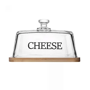 Queijeira de Vidro com Base em Bambu Basic - 21cm x 17cm x 12cm