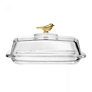 Manteigueira Retangular com Tampa Golden Bird Cristal Ecológico - 18cm x 10cm x 9cm