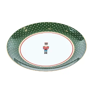 Conjunto com 6 Pratos de Sobremesa Quebra Nozes Verde/Ouro Natal - 19cm