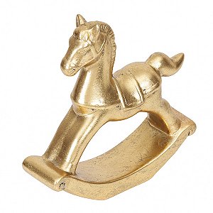 Cavalo de Balanço Decorativo em Cerâmica Ouro Natal - 23cm