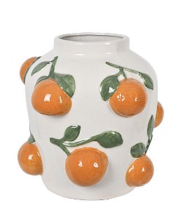 Vaso Decorativo em Cerâmica Branca com Laranjas em Alto Relevo - 22cmX20cm