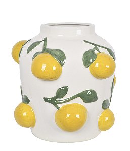 Vaso Decorativo em Cerâmica Branca com Limões em Alto Relevo - 22cmX20cm