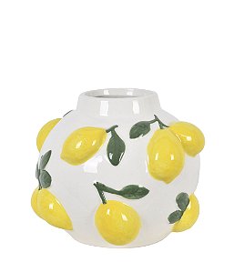 Vaso Decorativo em Cerâmica Branca com Limões em Alto Relevo - 17cmX13cm