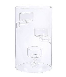Vaso de Vidro Castiçal Transparente (3 Velas) - 20cm x 12cm