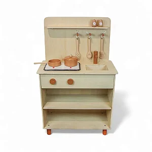 Cozinha de Madeira Retro com Fogão e Acessorios