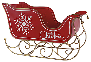 Treno de Metal Vermelho com Dourado Natal - 65cm x 27cm x 40,5cm