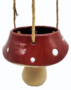 Vaso de Cerâmica Pendente Cogumelo - 16cm x15,8cm x 14,3cm