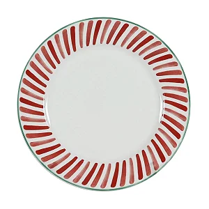 Conjunto com 4 Pratos Rasos em Cerâmica Branca Detalhes Vermelho Natal - 27cm