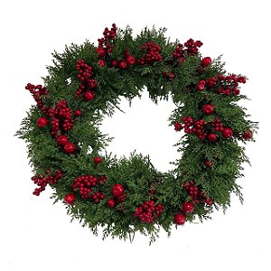 Guirlanda Decorada Vermelha e Verde Berries Natal - 60cm