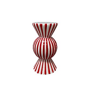 Castiçal Candy Decorativo de Natal em Resina Vermelho e Branco - 15cm x 7,5cm