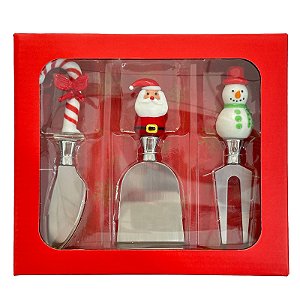Kit com 3 Espátulas para Queijo Metal/Vidro Natal - 13cm