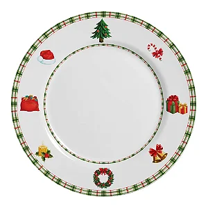 Conjunto com 6 Pratos Rasos em Cerâmica Jingle Bells Natal - 29cm