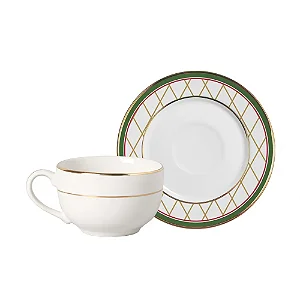 Conjunto com 6 Xícaras de Chá com Pires Soldadinho Filete Ouro Natal - 250ml