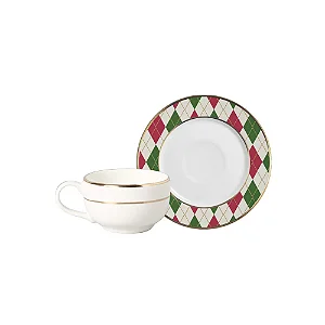 Conjunto com 6 Xícaras de Café com Pires Soldadinho Filete Ouro Natal - 85ml