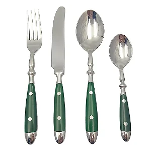 Conjunto de Talheres 16 Peças Aço Inox com Cabo Verde Linha Sintonia