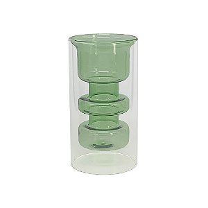 Vaso de Vidro Duplo Transparente e Verde Esferas - 15cm