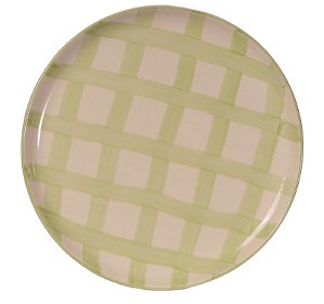 Prato Redondo Liso Xadrez Verde - 26cm