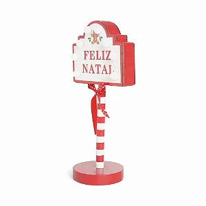 Placa Decorativa Madeira com Led Feliz Natal Vermelho / Branco - 24cm