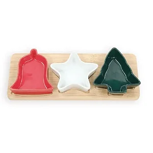 Kit com 4 peças Prato Sino/Arvore/Estrela Com Bandeja