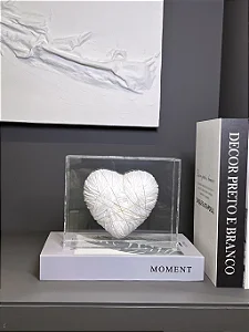 Caixa de Acrílico Coração Fios de Cobre Entrelaçados G - Branco 20cm x 16cm x 15cm