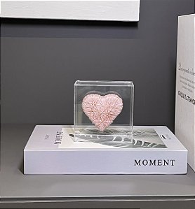 Caixa de Acrílico Coração Fios de Cobre Entrelaçados P - Rosa Claro