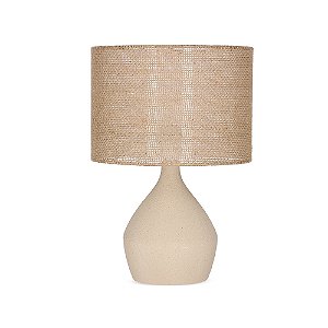 Abajour Luminária em Cerâmica com Cúpula em Fibra Natural - 40cm