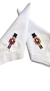 Conjunto com 2 Guardanapos Linho Misto Quebra Nozes Natal - 40cm x 40cm