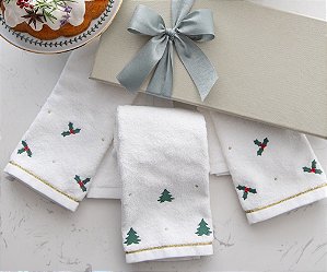 Set com 3 Toalhas de Lavabo Felpa Encanto de Natal Árvore