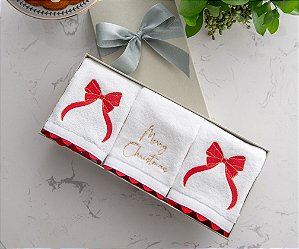 Set com 3 Toalhas de Lavabo Felpa Merry Christmas/Laços Giselle Natal