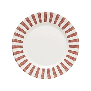 Conjunto com 4 Pratos Raso Aquarelle em Cerâmica Listras Vermelho - 29cm