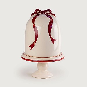 Porta Panetone de Cerâmica GG com Laço Charlotte Cereja Natal - 36cm x 22cm - Cerâmica Luiz Salvador