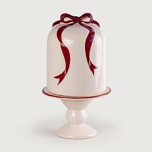 Porta Panetone de Cerâmica G com Laço Charlotte Cereja Natal - 33cm x 18cm - Cerâmica Luiz Salvador
