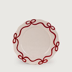 Conjunto com 4 Pratos Sobremesa Laço Charlotte Cereja Natal - 20cm - Cerâmica Luiz Salvador