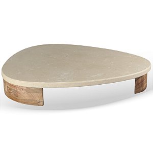 Bandeja Triangular em Madeira e Mármore Bege - 30cm x 25cm