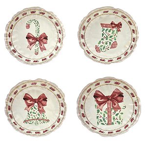 Conjunto com 4 Pratos de Sobremesa Tresors de Noel Natal - 20cm