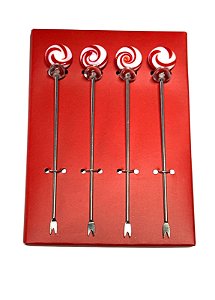 Kit Misturador de Bebidas Corpo Metal Detalhe em Vidro Candy Natal - 4 Peças
