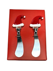 Kit de Espátulas em Metal e Vidro Gorro Vermelho Natal - 2 Peças