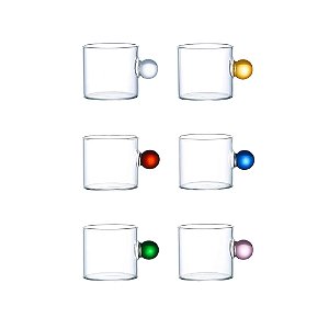 Conjunto de Xícaras em Vidro Transparente com Detalhe Colorido 6 Unidades - 100ml