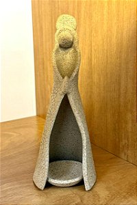 Nossa Senhora de Mãos Dadas com Prato para Vela - Natural 21cm