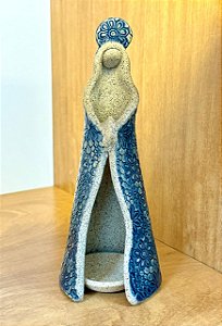 Nossa Senhora de Mãos Dadas com Prato para Vela - Azul 21cm